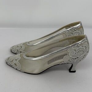 👻 Stuart Weitzman Silver Lace mesh leather lace Heels